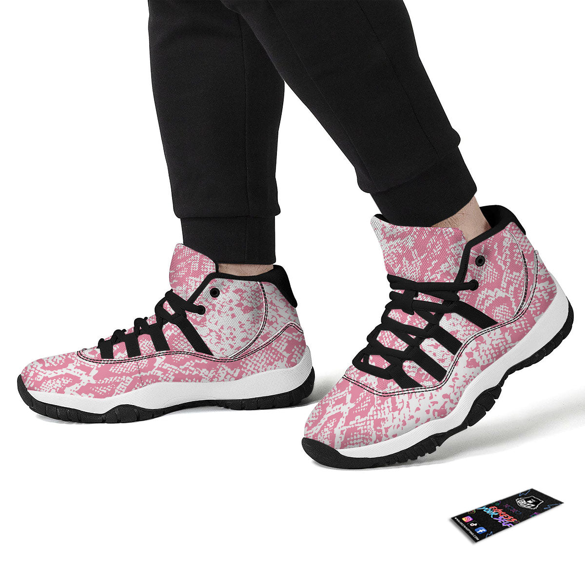 Python Snakeskin Pink Print Black Bball Shoes-grizzshop