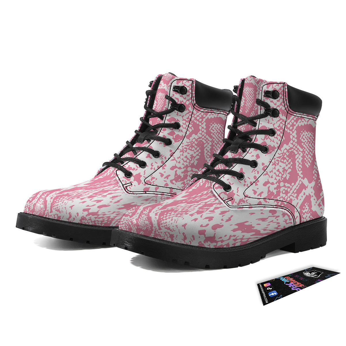 Python Snakeskin Pink Print Boots-grizzshop