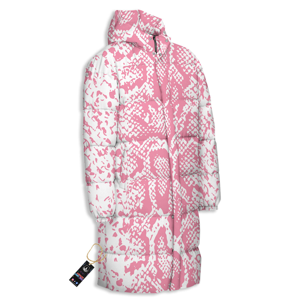 Python Snakeskin Pink Print Long Down Jacket-grizzshop