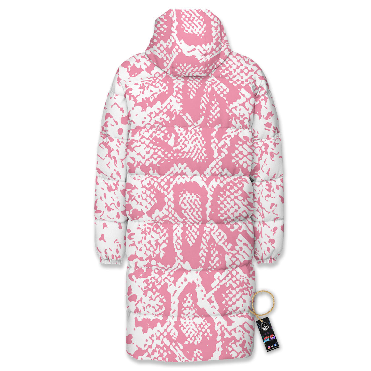 Python Snakeskin Pink Print Long Down Jacket-grizzshop