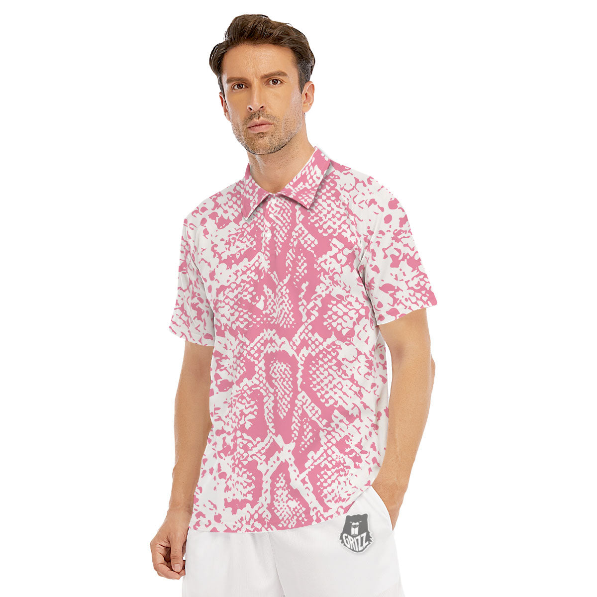 Python Snakeskin Pink Print Men's Golf Shirts-grizzshop