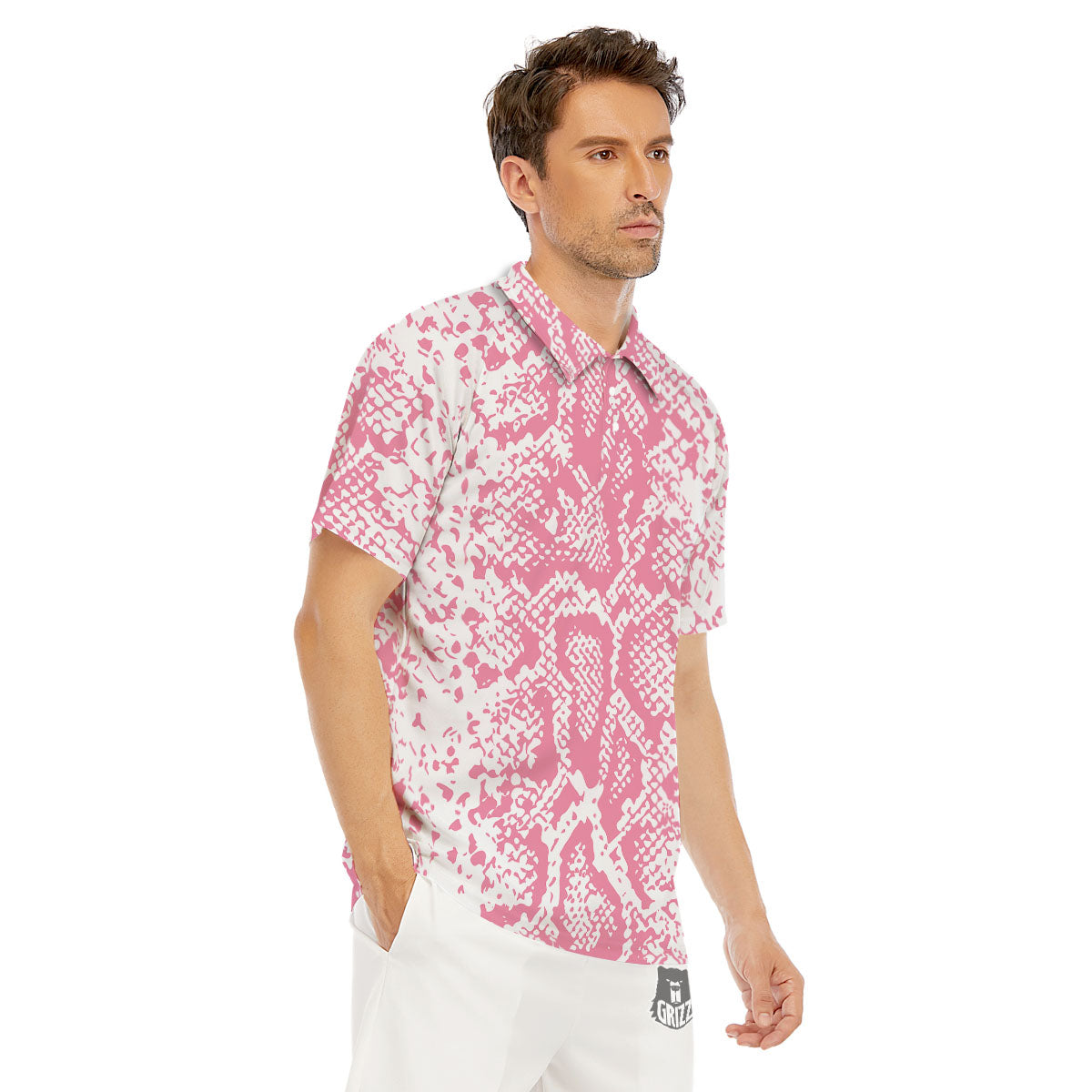Python Snakeskin Pink Print Men's Golf Shirts-grizzshop