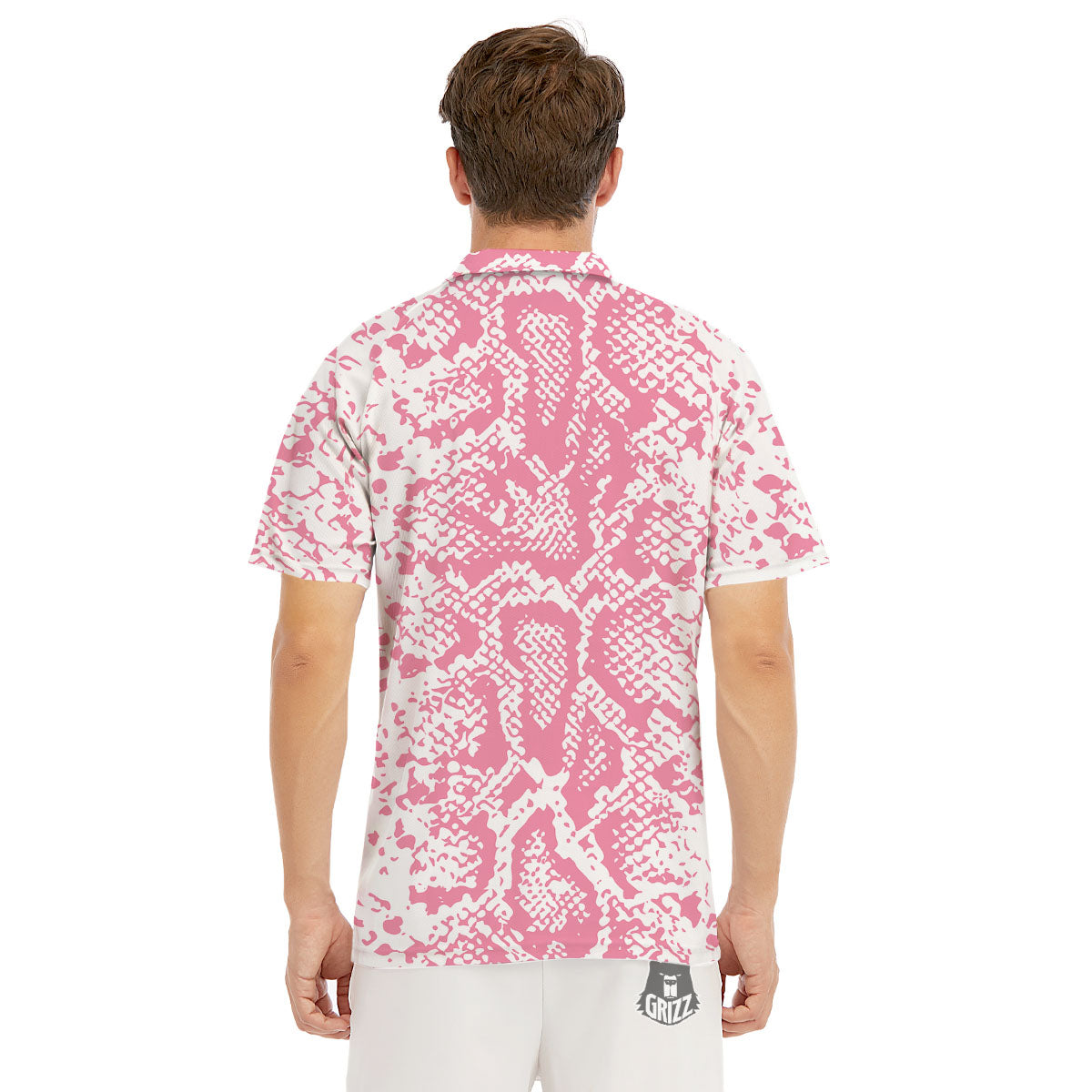 Python Snakeskin Pink Print Men's Golf Shirts-grizzshop