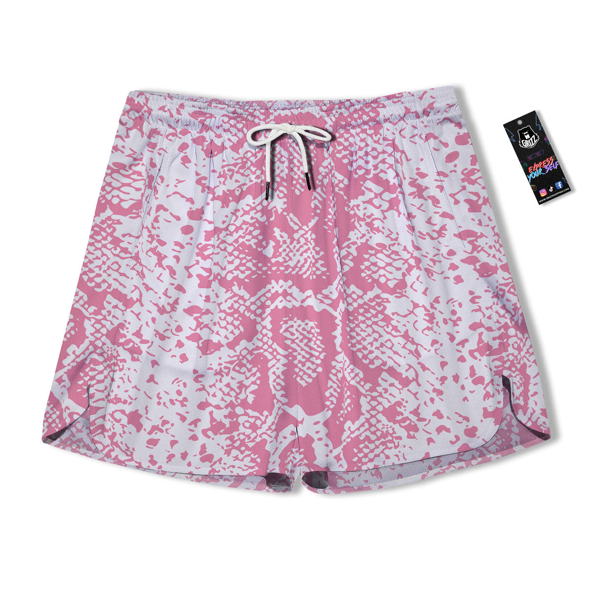 Python Snakeskin Pink Print Men's Running Shorts-grizzshop