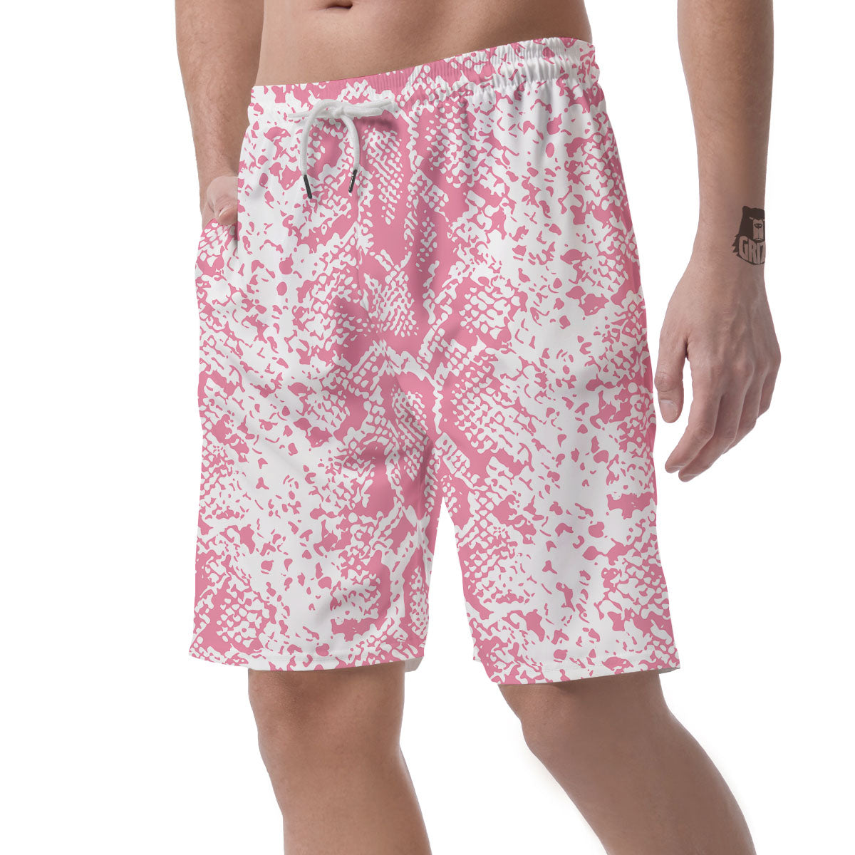 Python Snakeskin Pink Print Men's Shorts-grizzshop