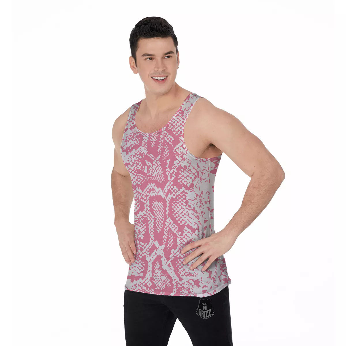 Python Snakeskin Pink Print Men's Tank Top-grizzshop