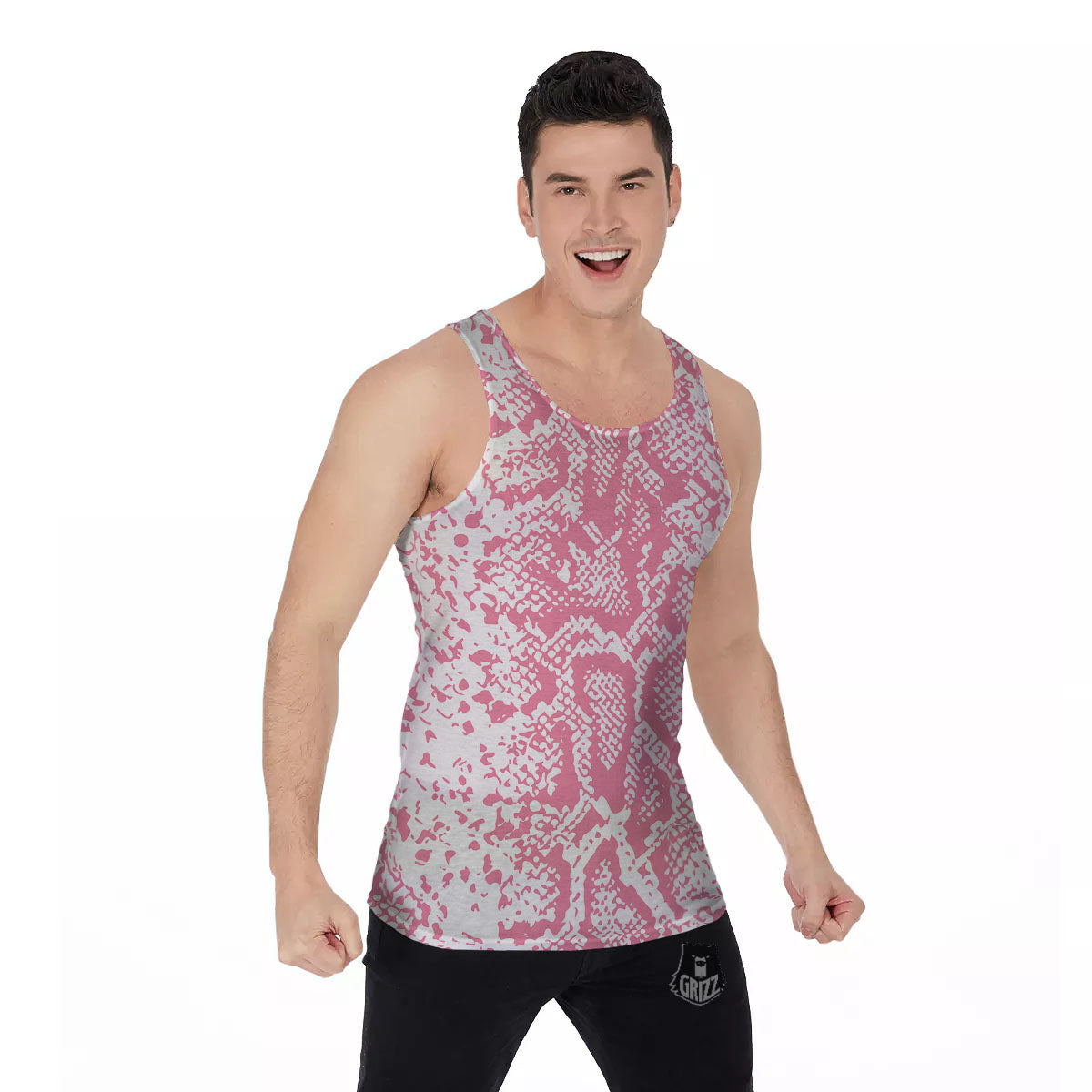 Python Snakeskin Pink Print Men's Tank Top-grizzshop