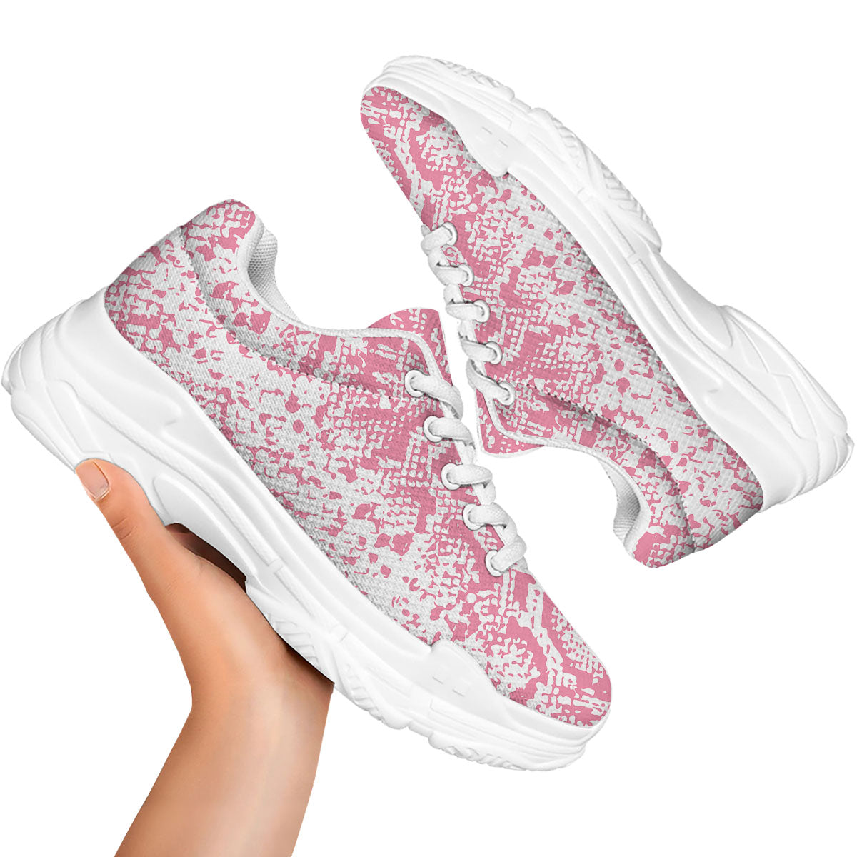 Python Snakeskin Pink Print White Chunky Shoes-grizzshop