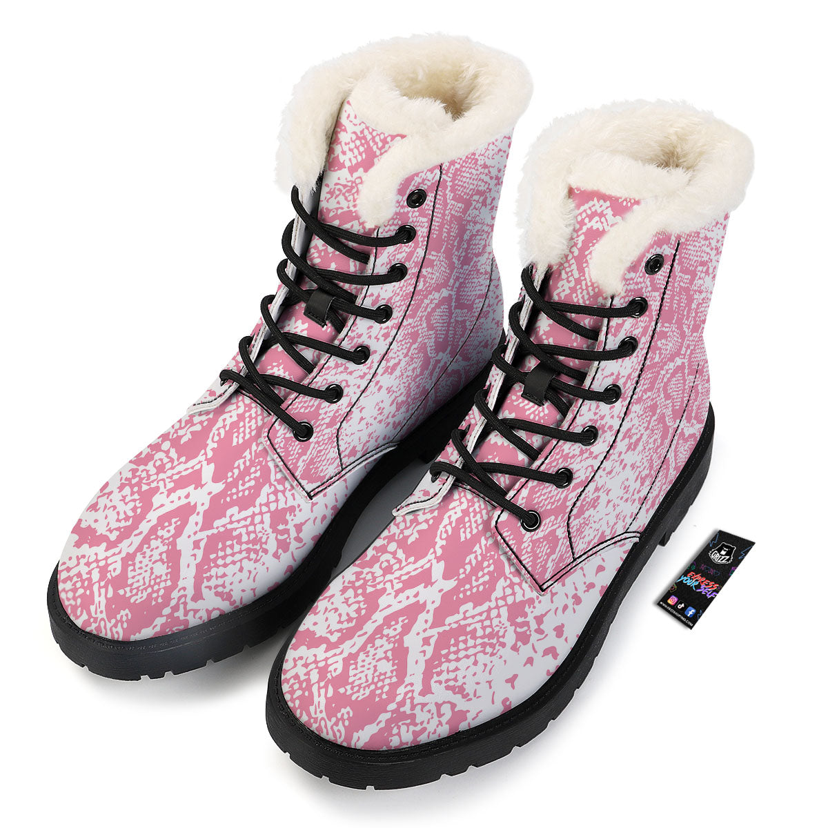 Python Snakeskin Pink Print Winter Boots-grizzshop