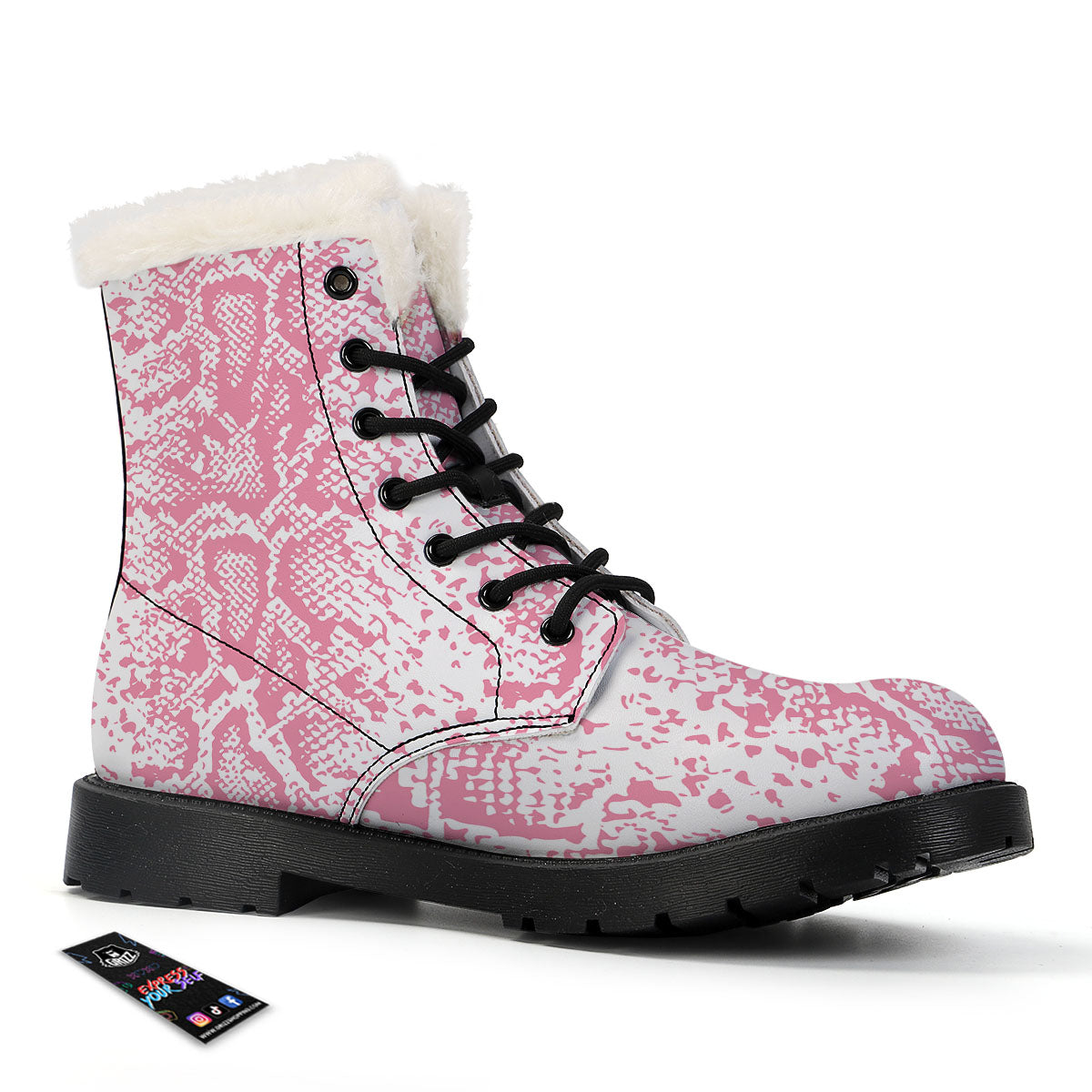 Python Snakeskin Pink Print Winter Boots-grizzshop