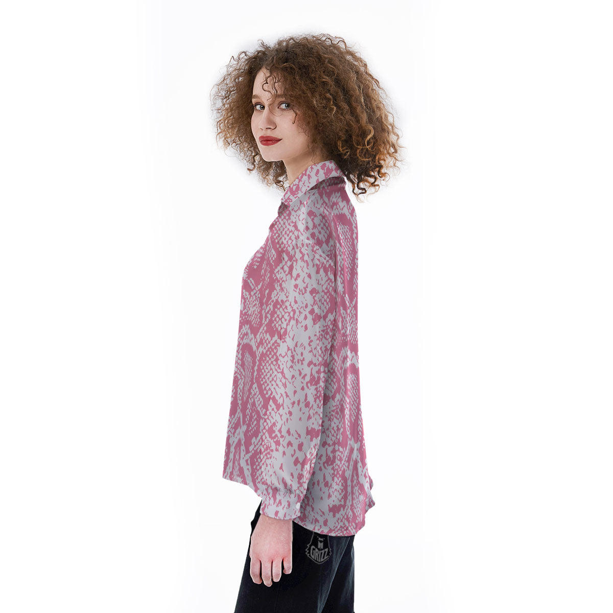 Python Snakeskin Pink Print Women's Long Sleeve Shirts-grizzshop