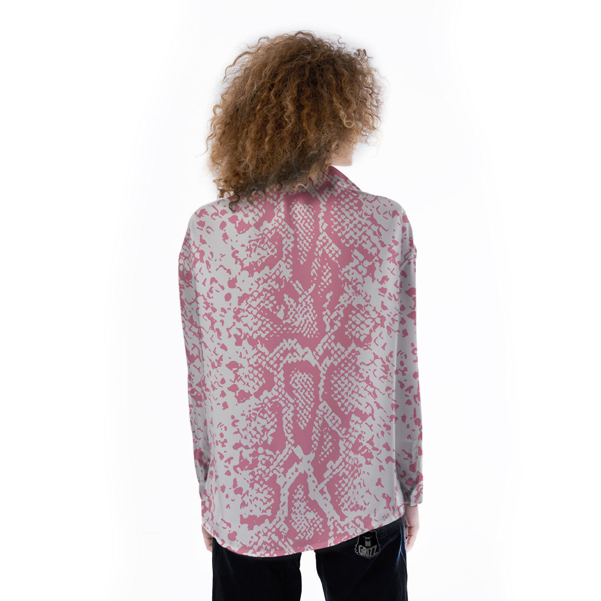 Python Snakeskin Pink Print Women's Long Sleeve Shirts-grizzshop