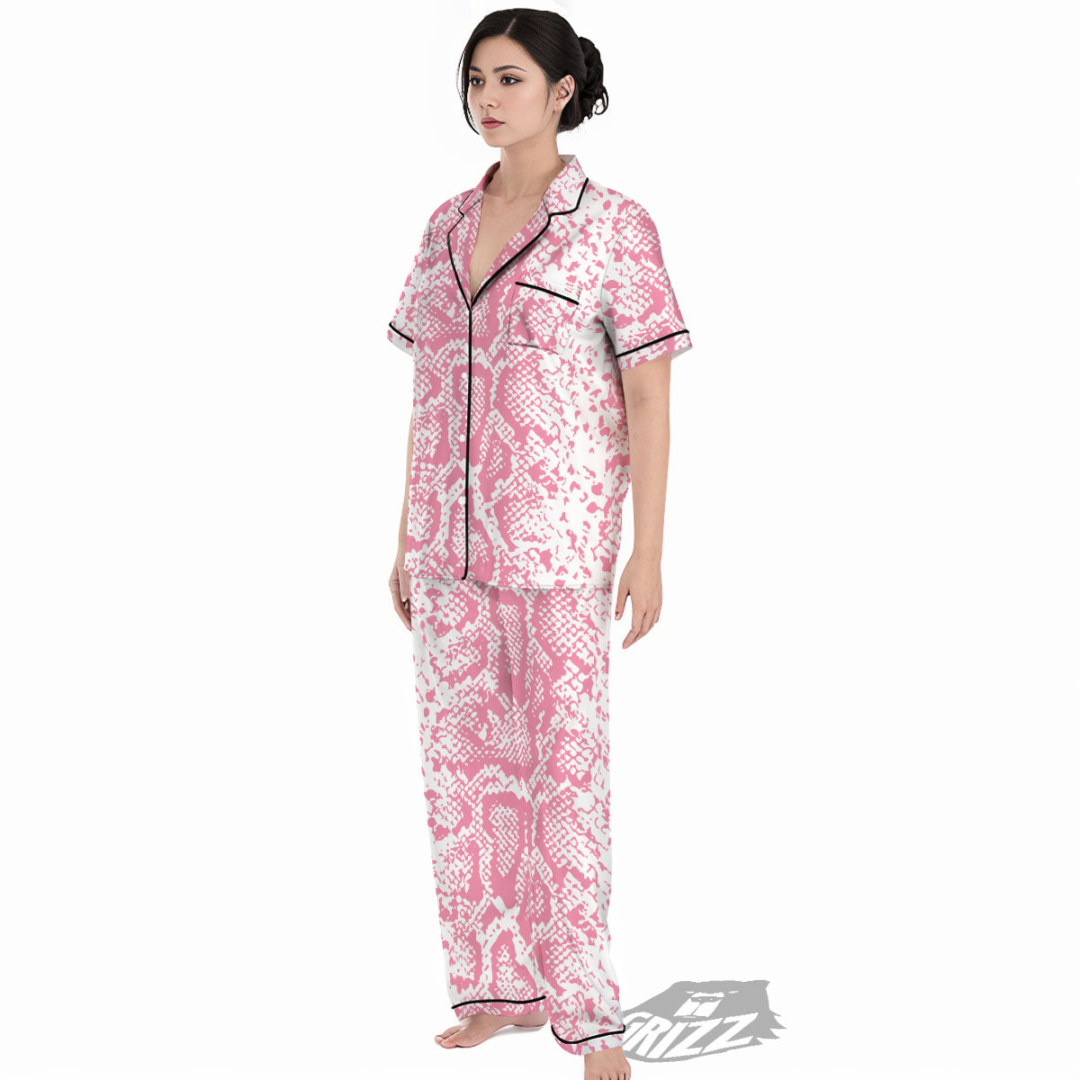 Python Snakeskin Pink Print Women's Pajamas Set-grizzshop