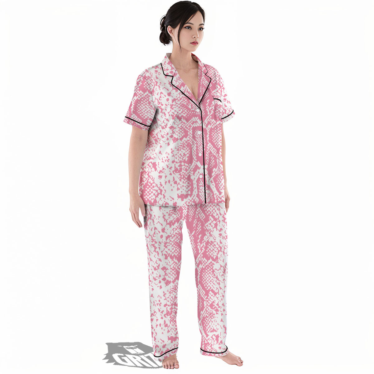 Python Snakeskin Pink Print Women's Pajamas Set-grizzshop
