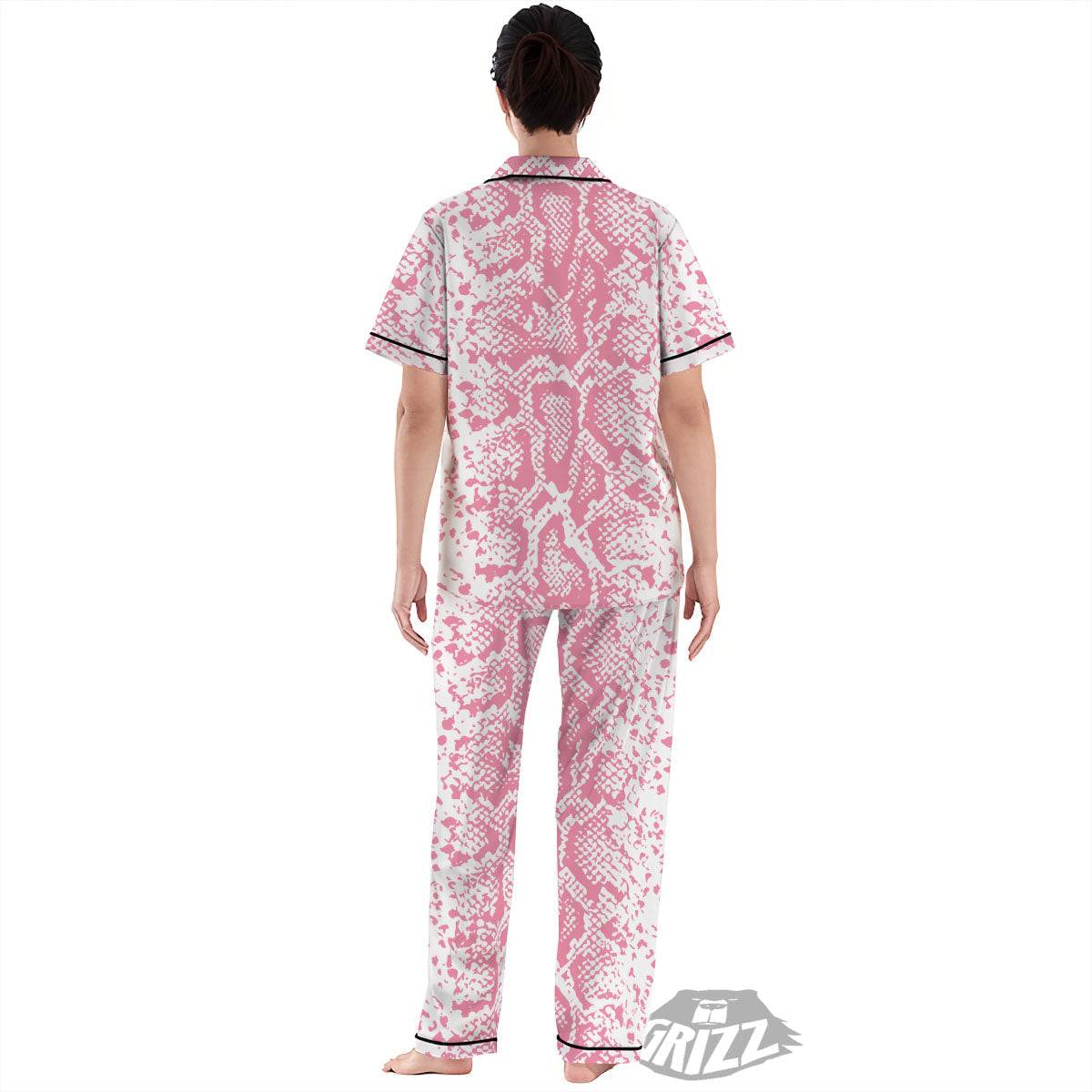 Python Snakeskin Pink Print Women's Pajamas Set-grizzshop