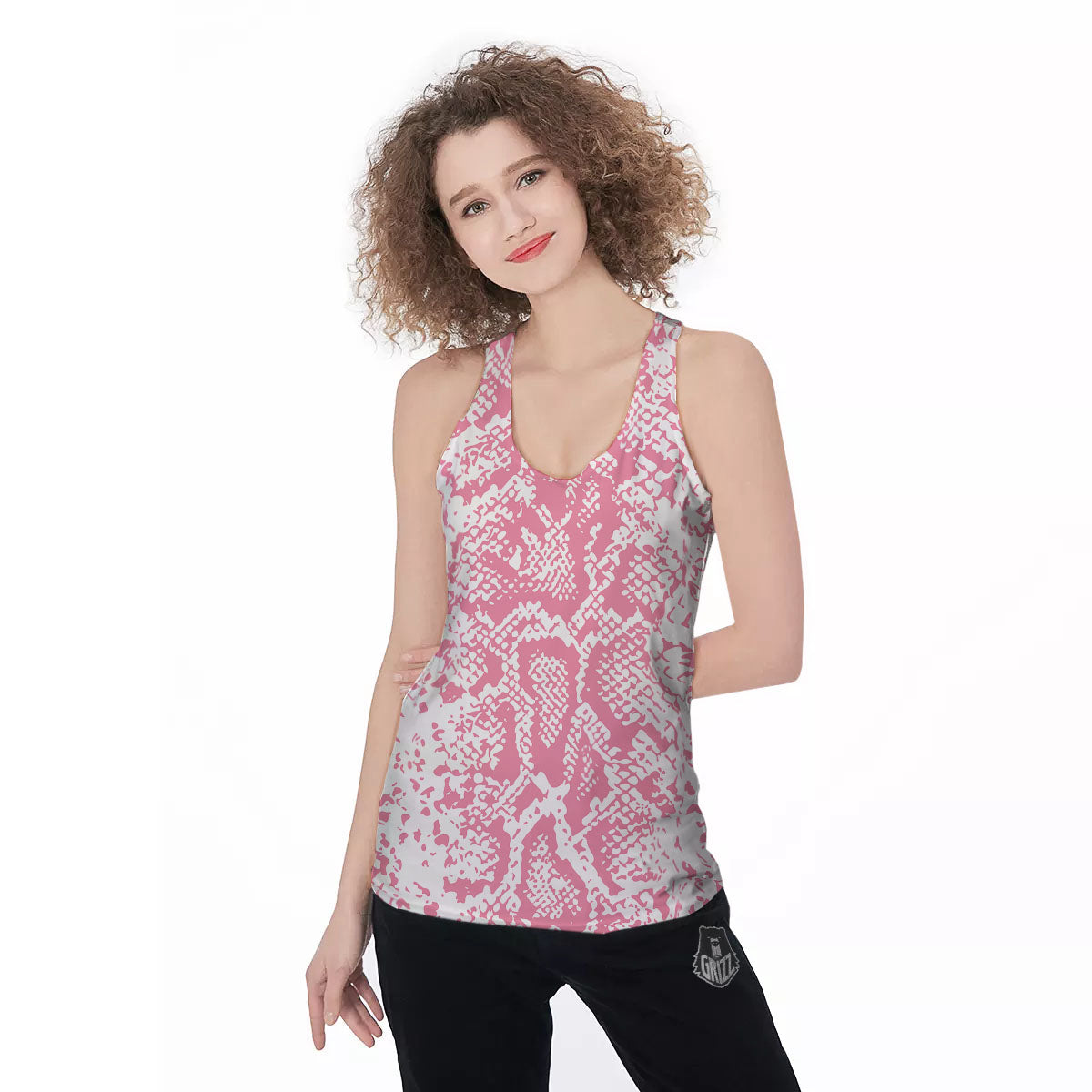 Python Snakeskin Pink Print Women's Racerback Tank Top-grizzshop