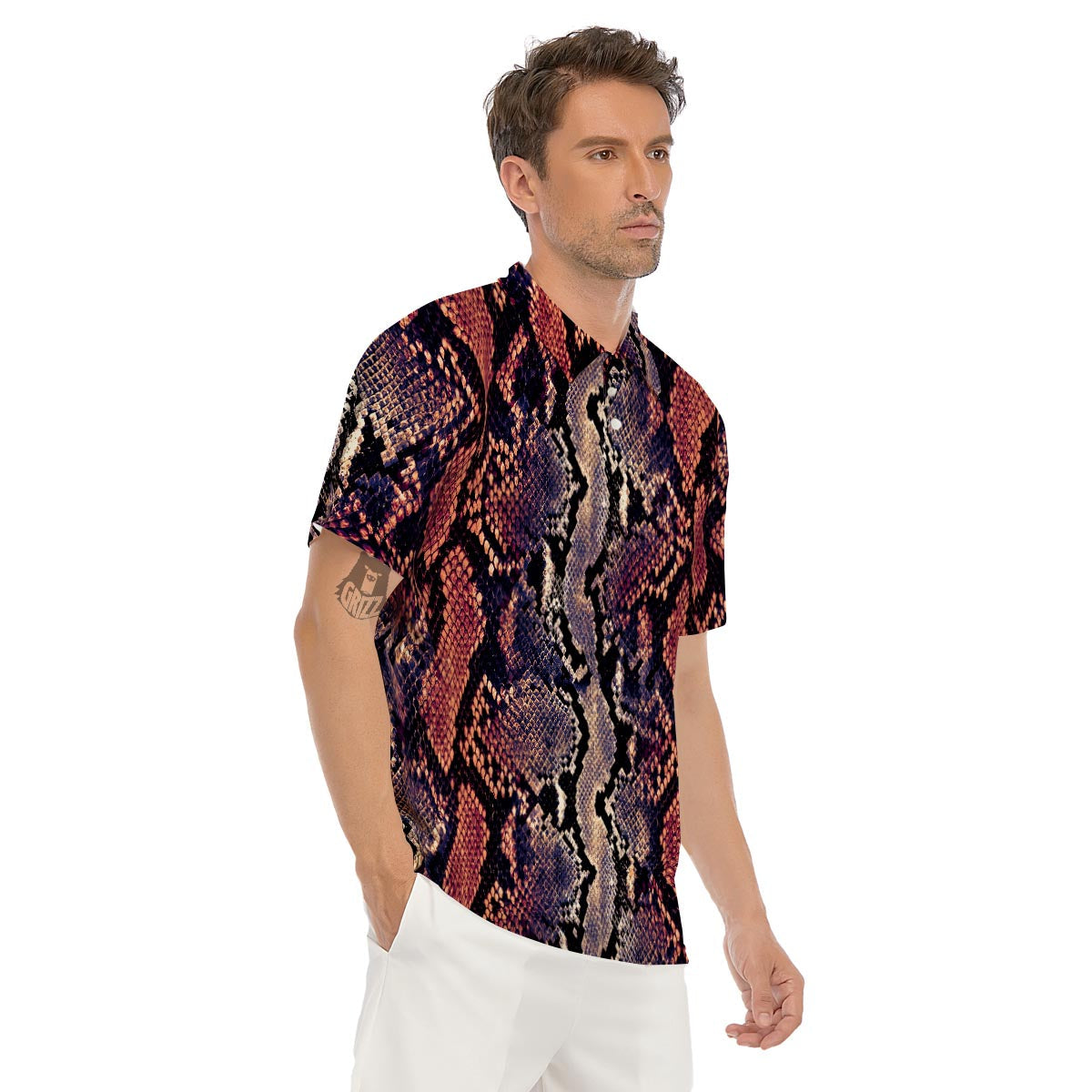 Python Snakeskin Print Men's Golf Shirts-grizzshop