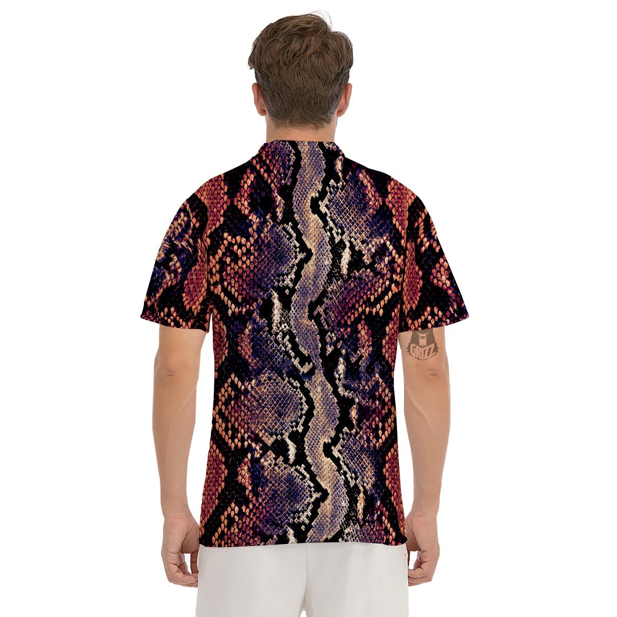 Python Snakeskin Print Men's Golf Shirts-grizzshop