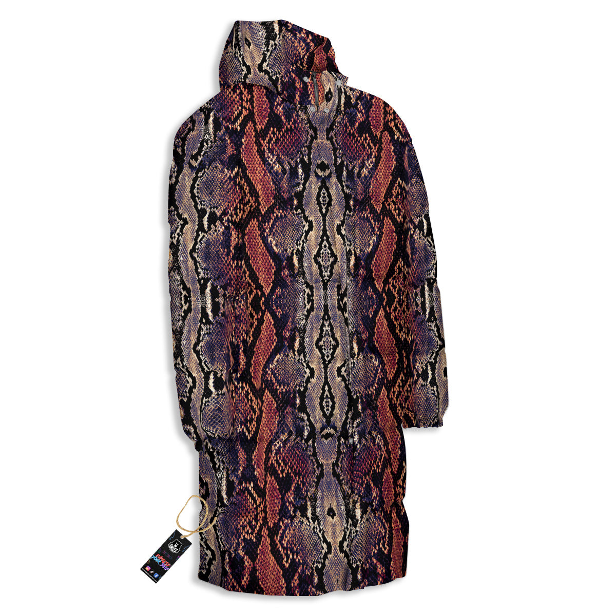 Python Snakeskin Brick Red Print Long Down Jacket