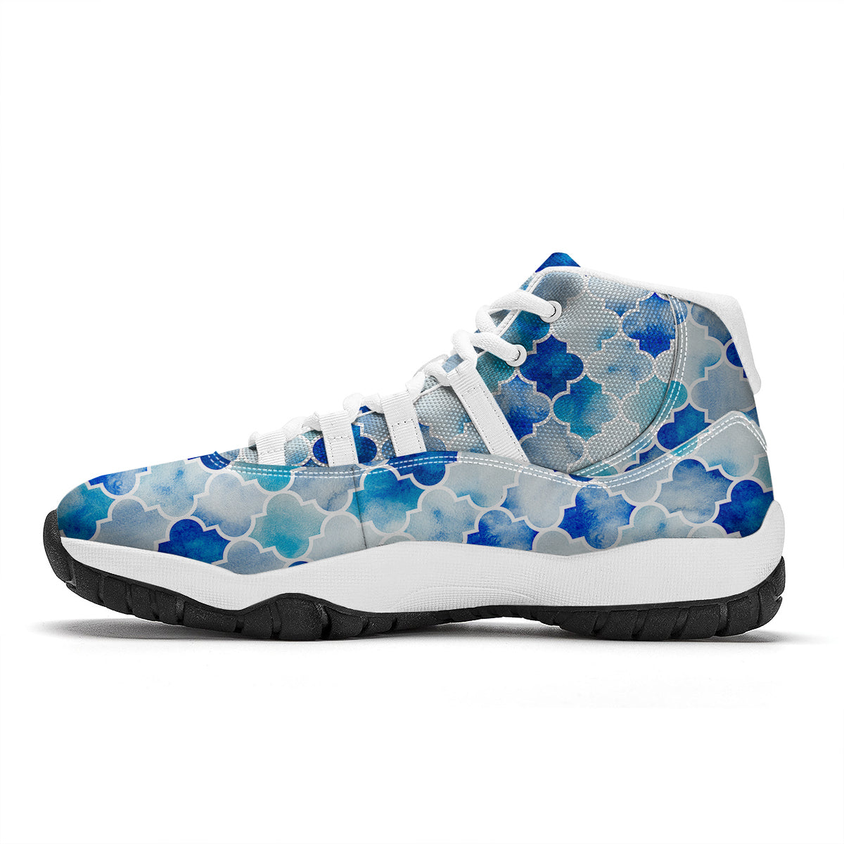 Quatrefoil Watercolor Blue Print Pattern White Bball Shoes-grizzshop