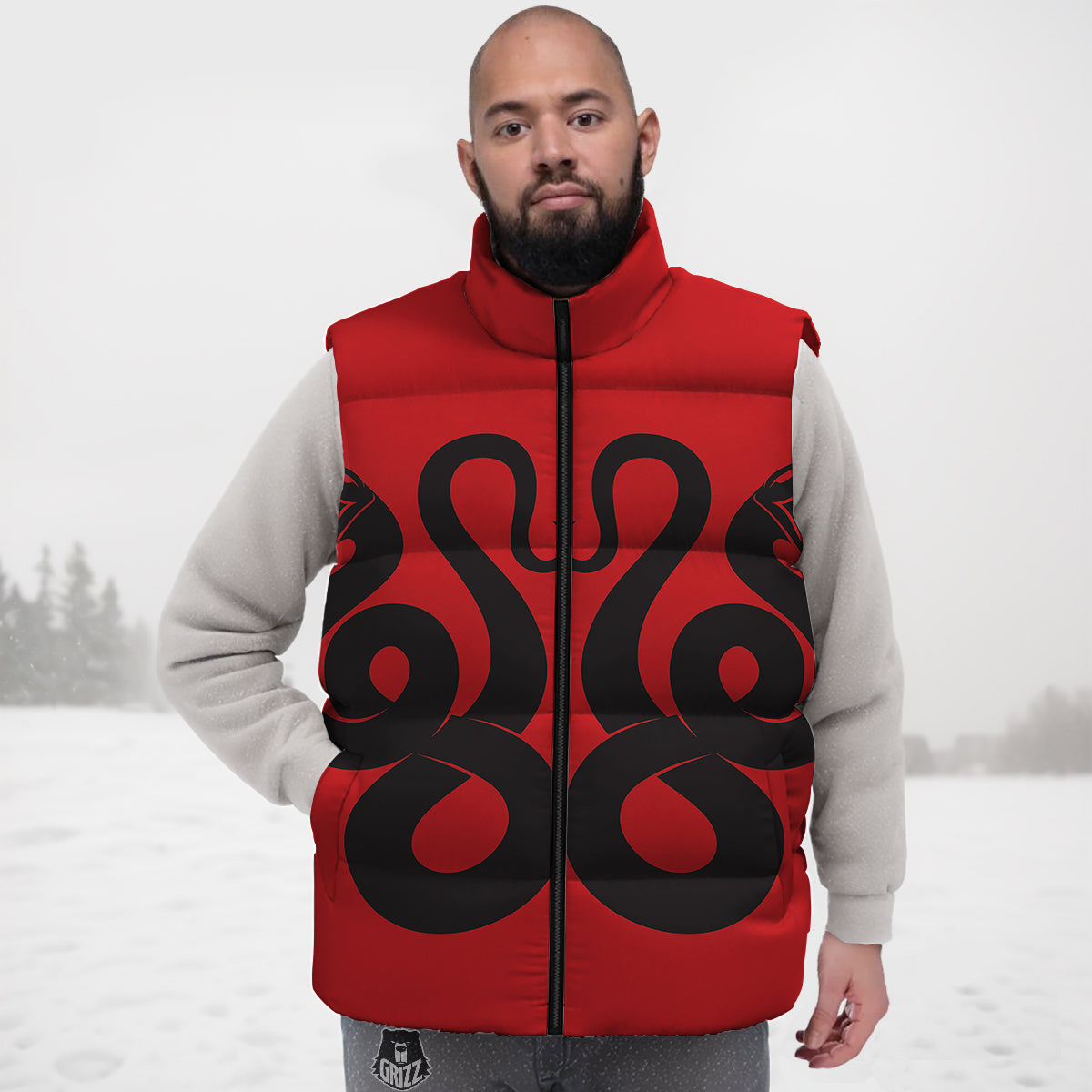 Queen Swan Pattern Print Down Vest-grizzshop