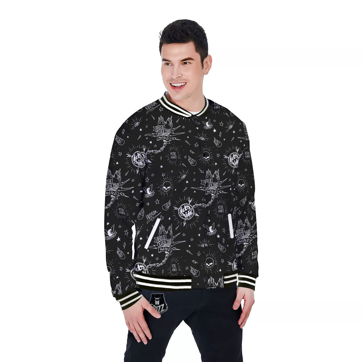 Quote Motorcycle Print Pattern Baseball Jacket-grizzshop