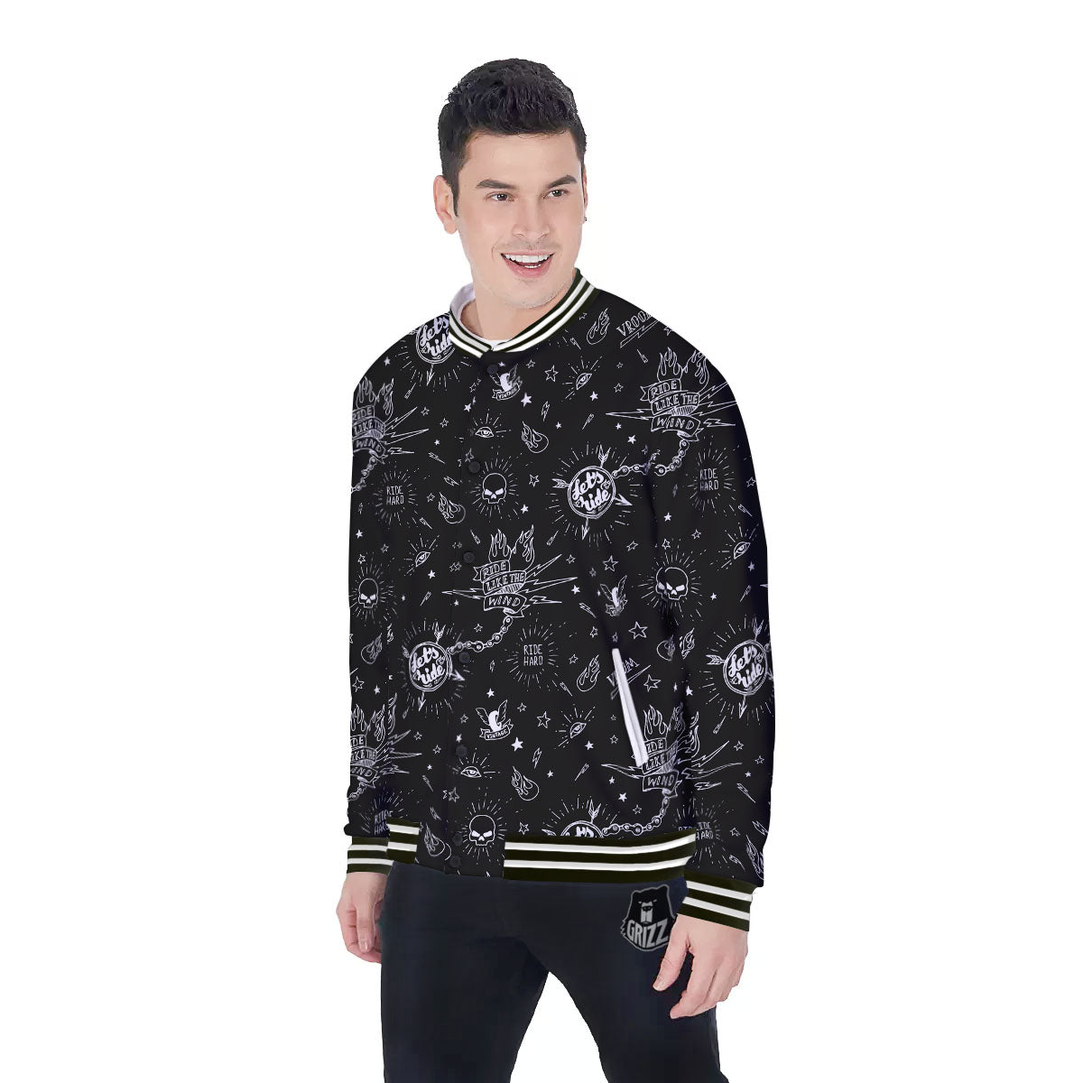 Quote Motorcycle Print Pattern Baseball Jacket-grizzshop