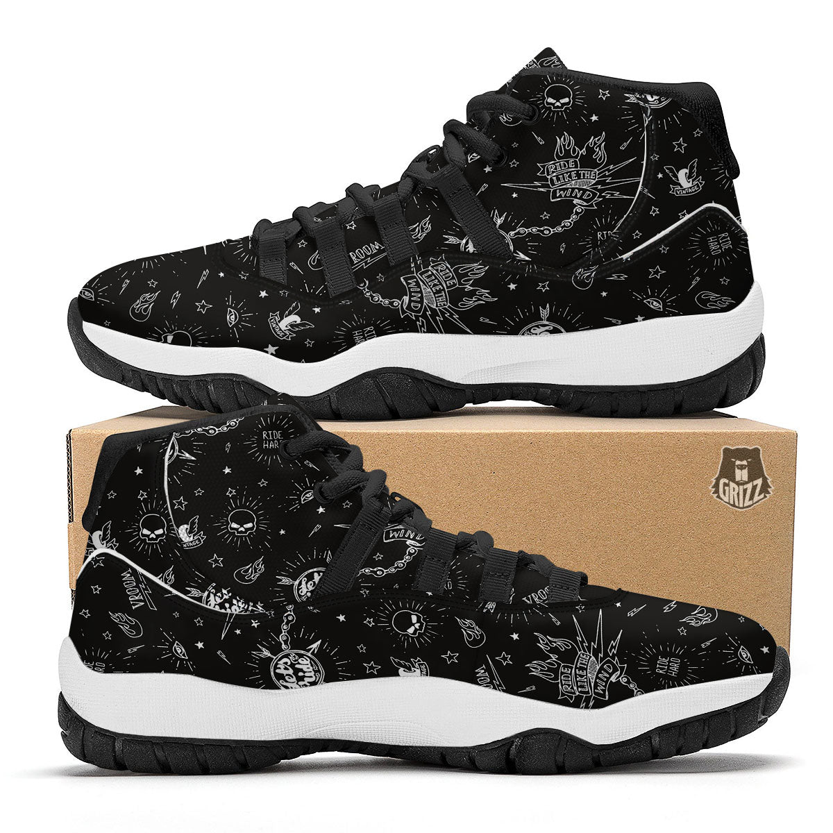 Quote Motorcycle Print Pattern Black Bball Shoes-grizzshop