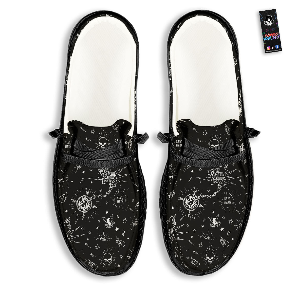 Quote Motorcycle Print Pattern Black Loafers-grizzshop