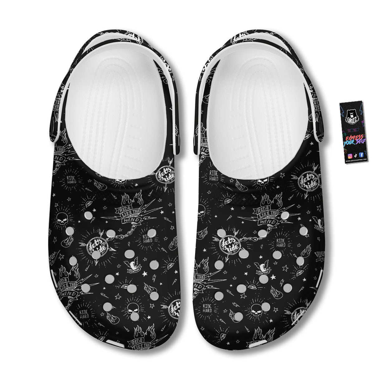 Quote Motorcycle Print Pattern Clog-grizzshop