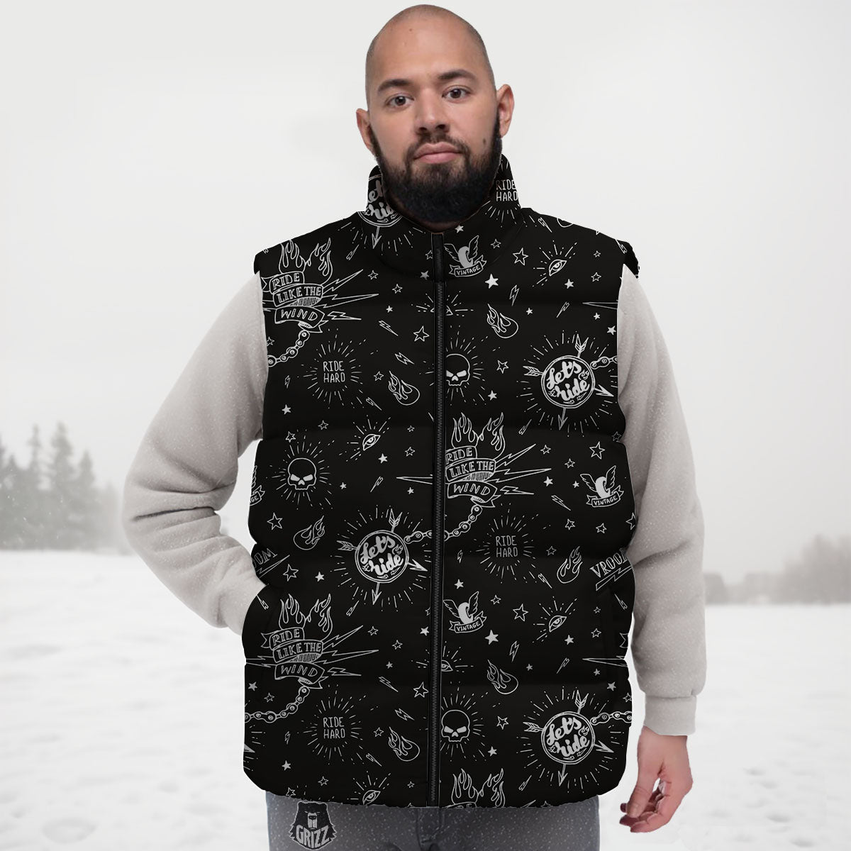 Quote Motorcycle Print Pattern Down Vest-grizzshop