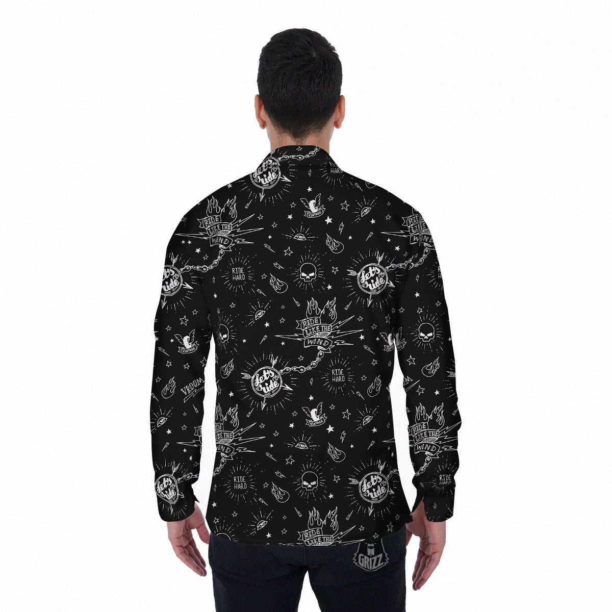Quote Motorcycle Print Pattern Men's Long Sleeve Shirts-grizzshop