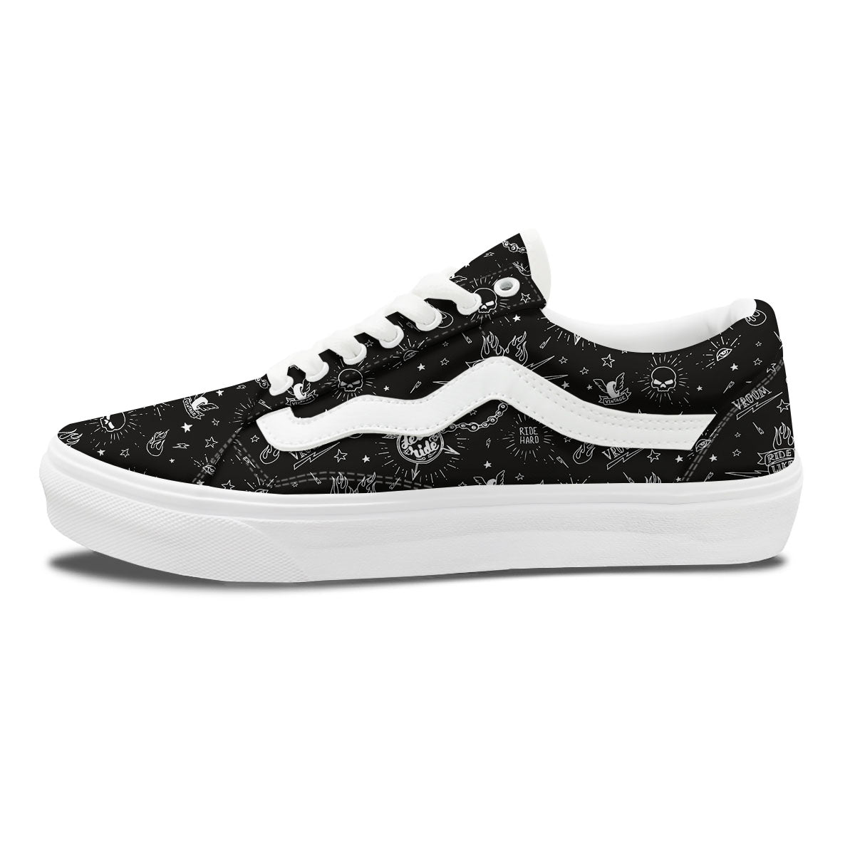 Quote Motorcycle Print Pattern Skate Shoes-grizzshop