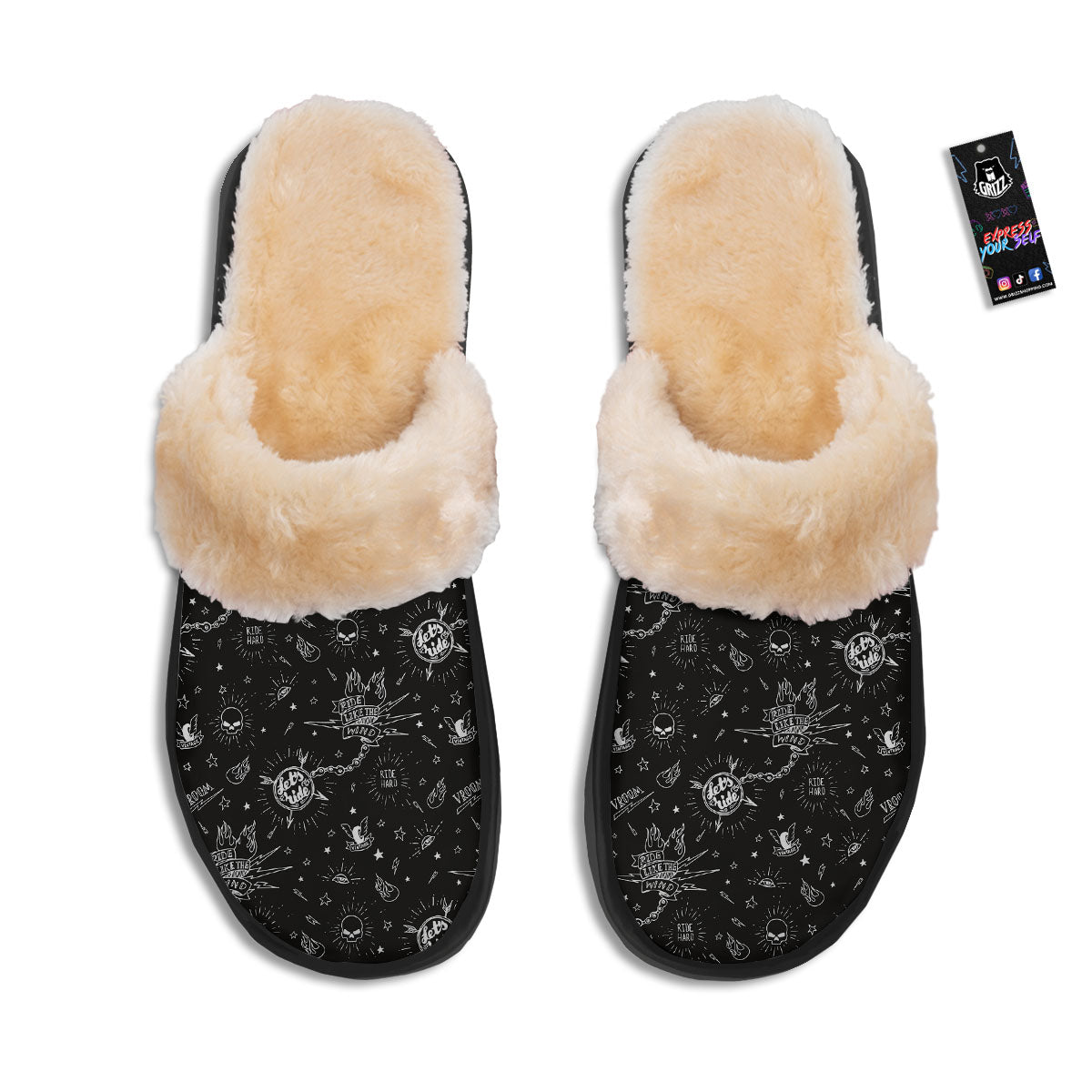 Quote Motorcycle Print Pattern Slippers-grizzshop