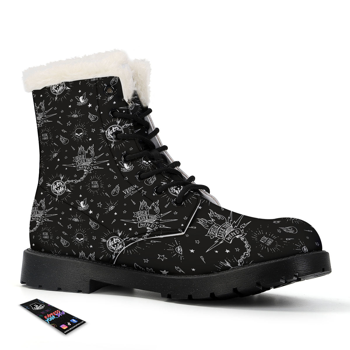 Quote Motorcycle Print Pattern Winter Boots-grizzshop