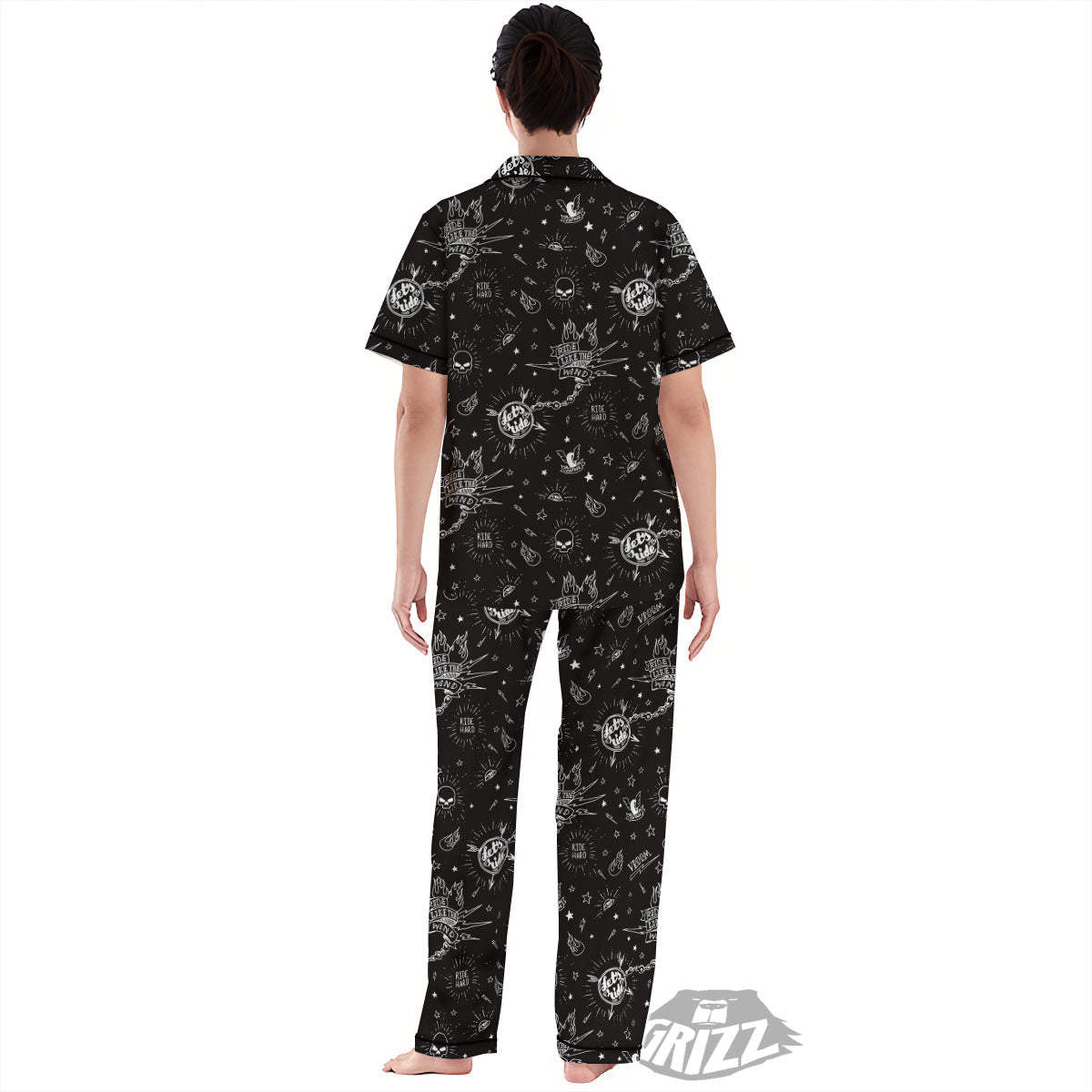 Quote Motorcycle Print Pattern Women's Pajamas Set-grizzshop