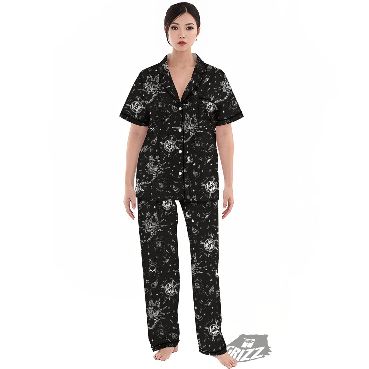Quote Motorcycle Print Pattern Women's Pajamas Set-grizzshop