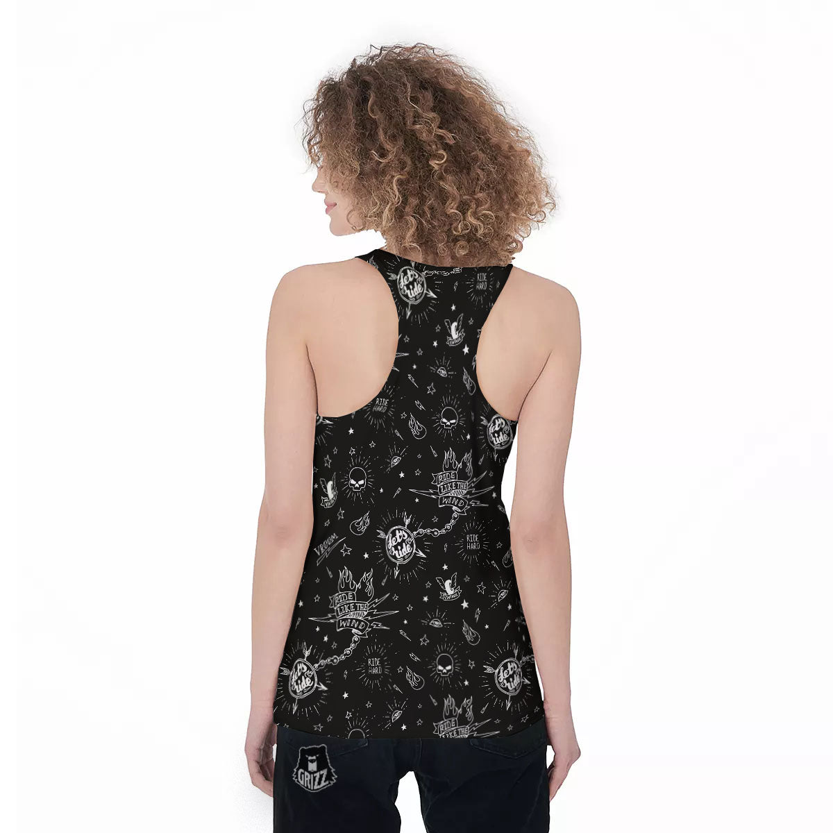 Quote Motorcycle Print Pattern Women's Racerback Tank Top-grizzshop