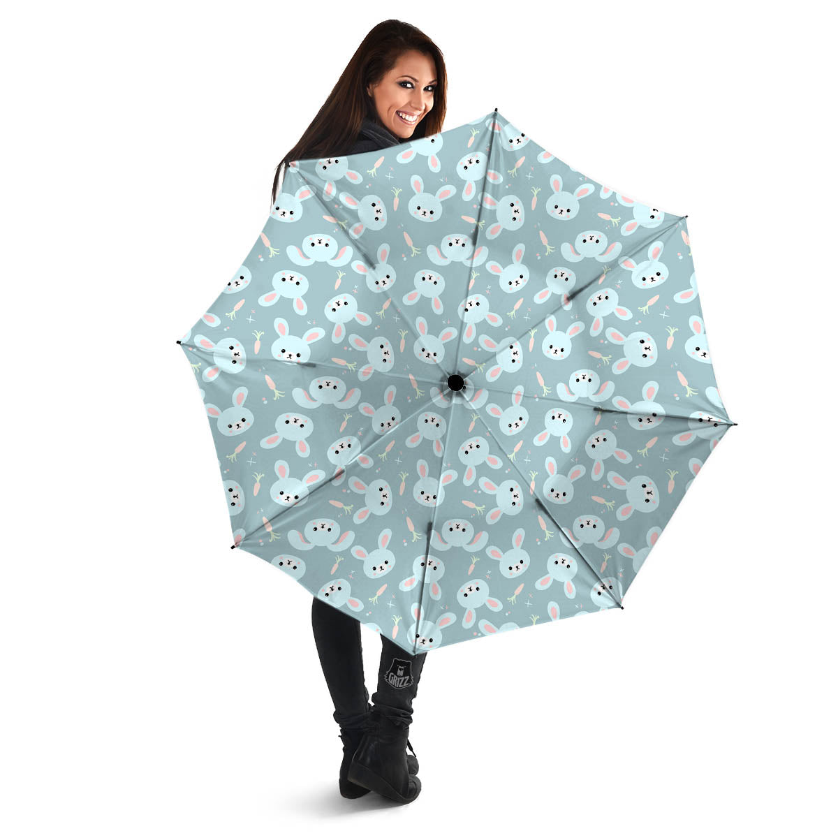 Rabbit And Carrot Print Pattern Umbrella-grizzshop