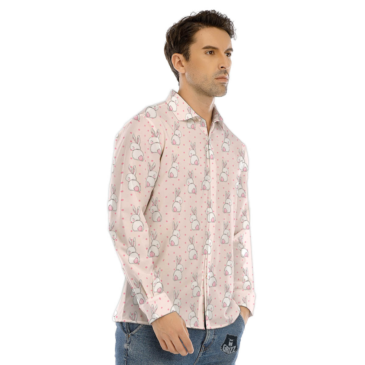 Rabbit Cartoon Print Pattern Men's Dress Shirts-grizzshop