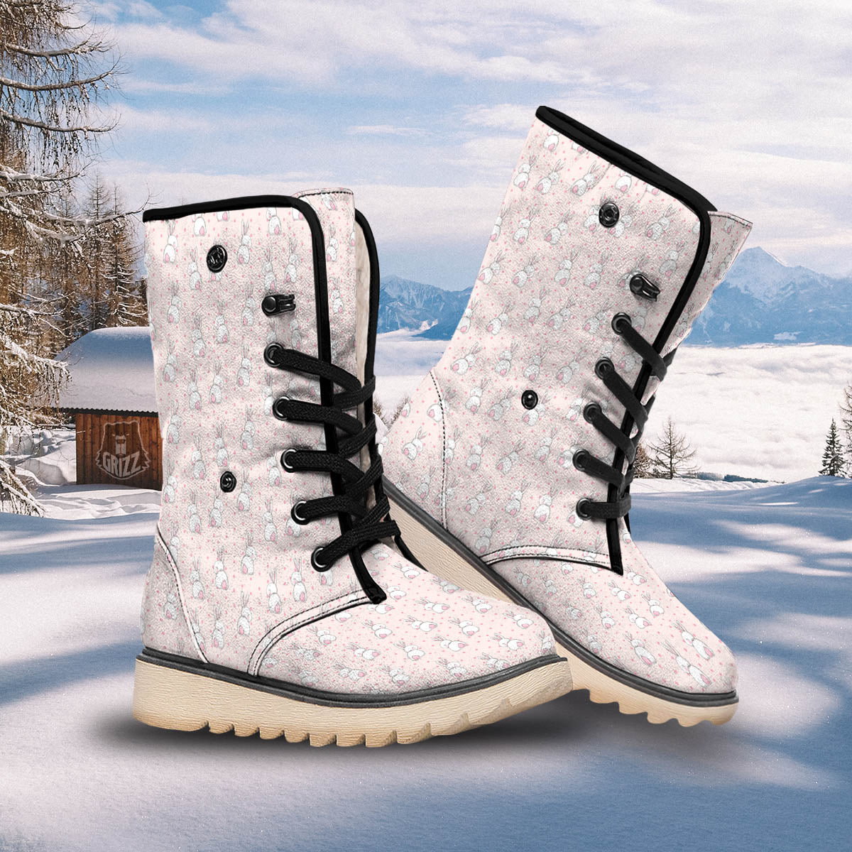 Rabbit Cartoon Print Pattern Snow Boots-grizzshop