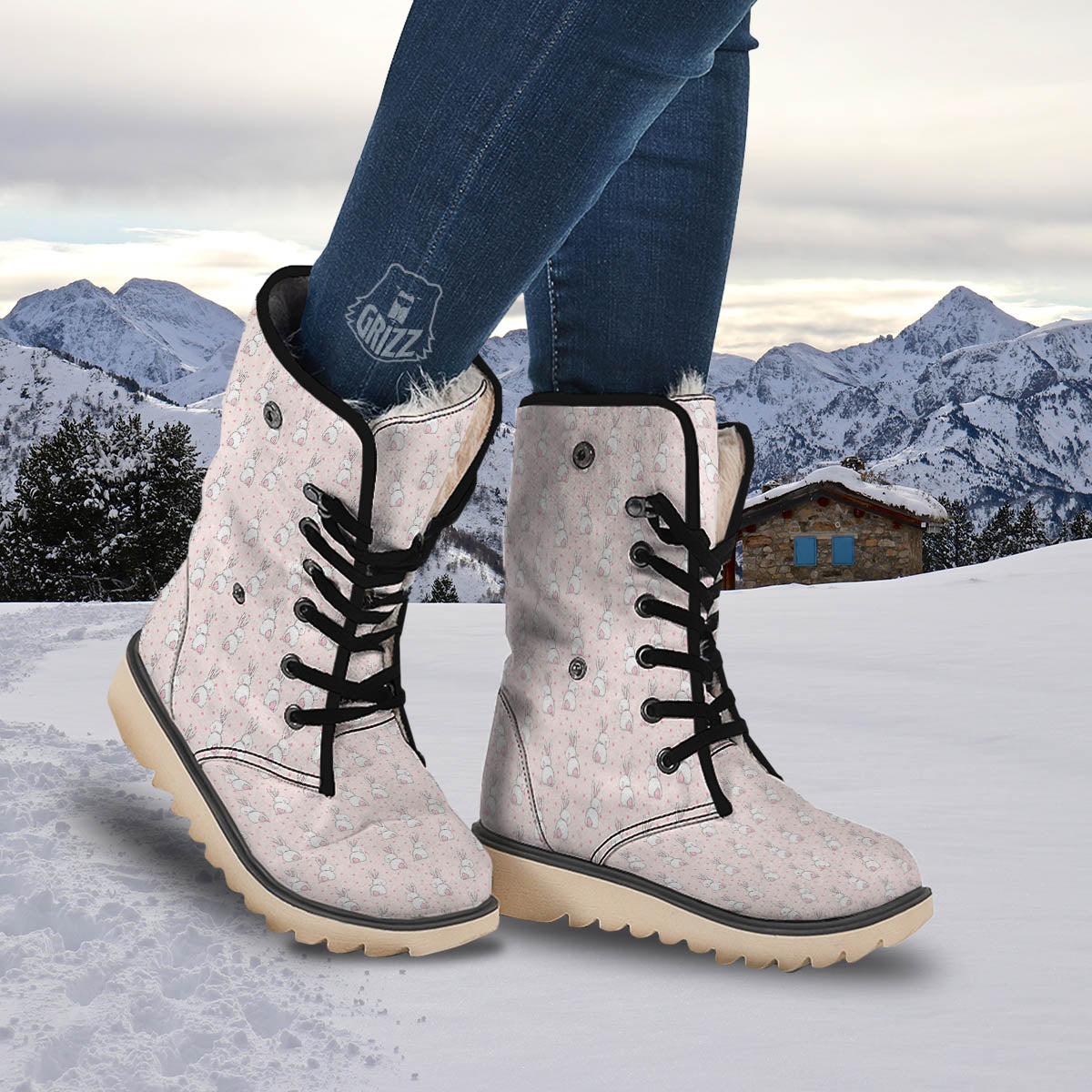 Rabbit Cartoon Print Pattern Snow Boots-grizzshop