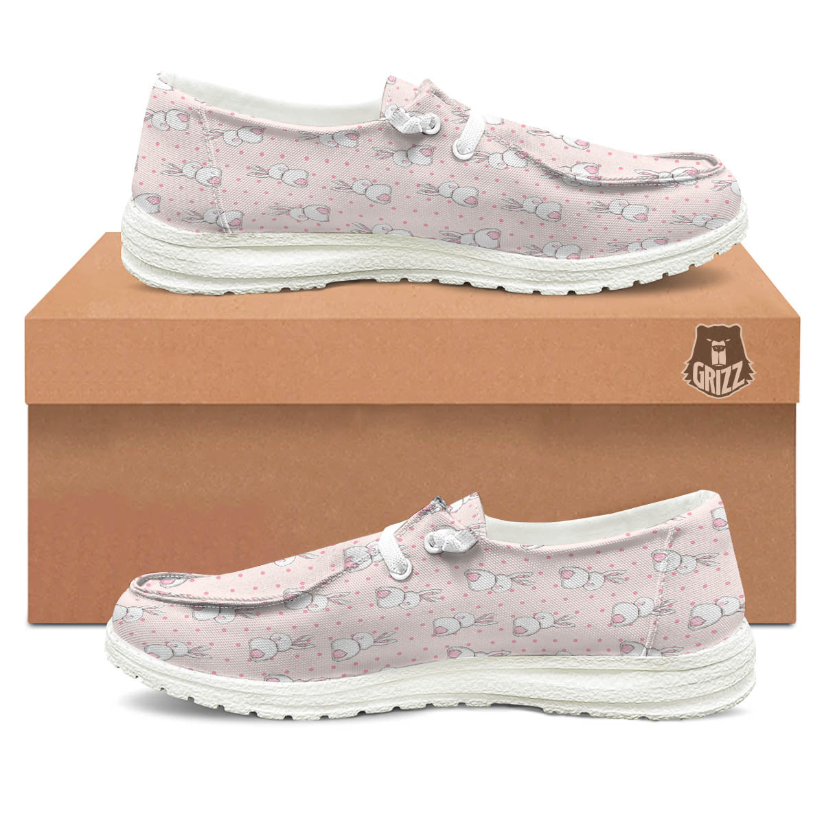 Rabbit Cartoon Print Pattern White Loafers-grizzshop