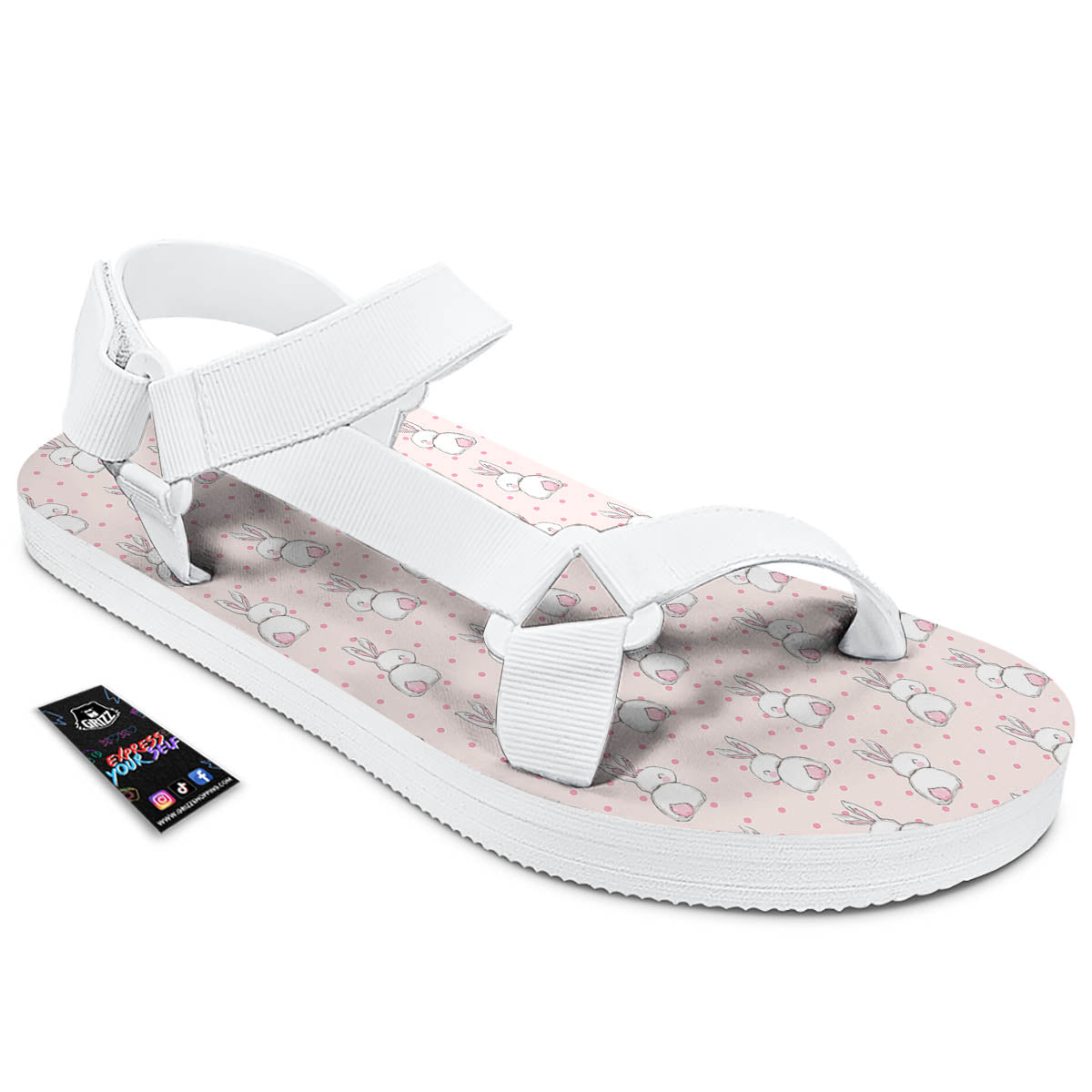 Rabbit Cartoon Print Pattern White Open Toe Sandals-grizzshop