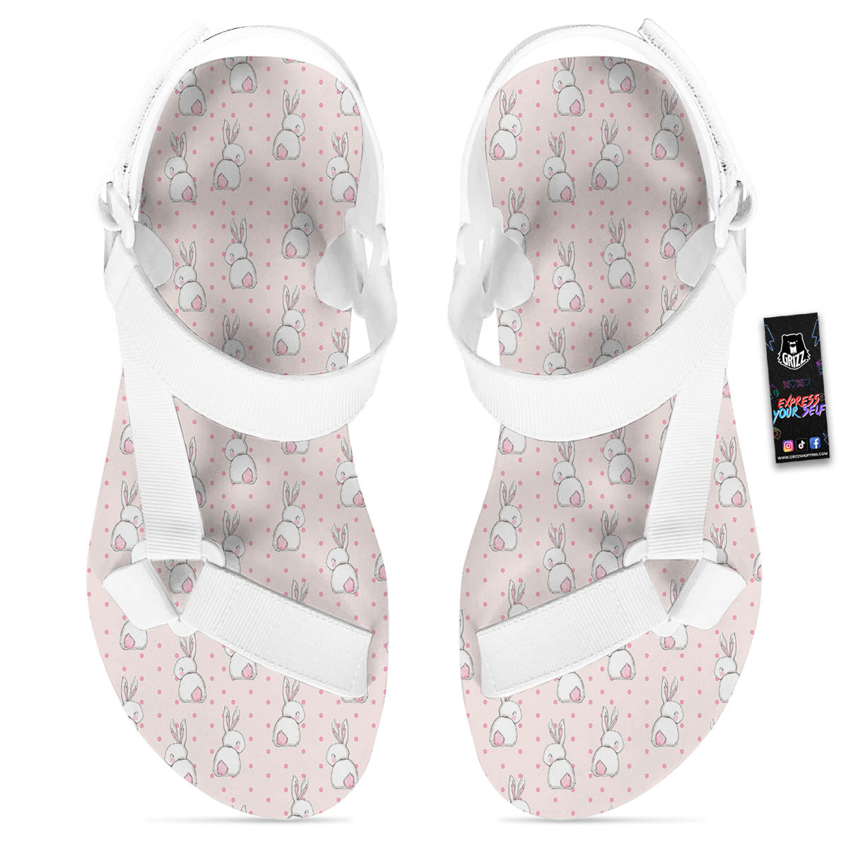 Rabbit Cartoon Print Pattern White Open Toe Sandals-grizzshop