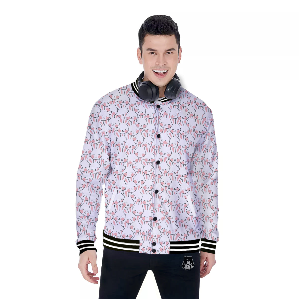 Rabbit Cute Print Pattern Baseball Jacket-grizzshop