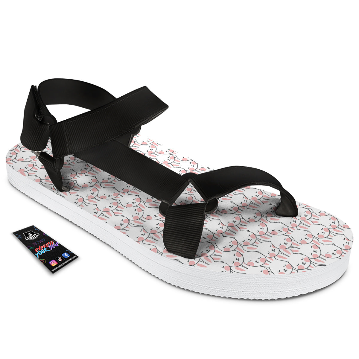 Rabbit Cute Print Pattern Black Open Toe Sandals-grizzshop