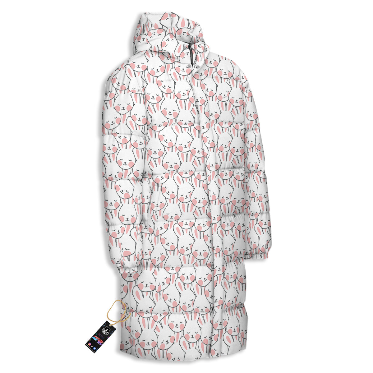 Rabbit Cute Print Pattern Long Down Jacket-grizzshop