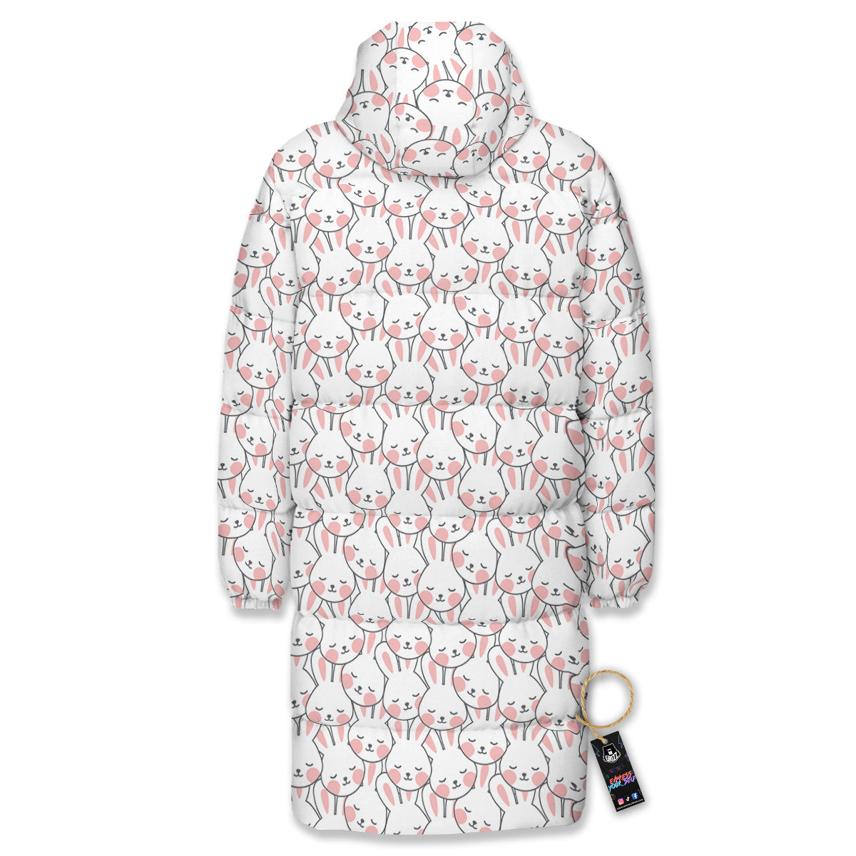 Rabbit Cute Print Pattern Long Down Jacket-grizzshop