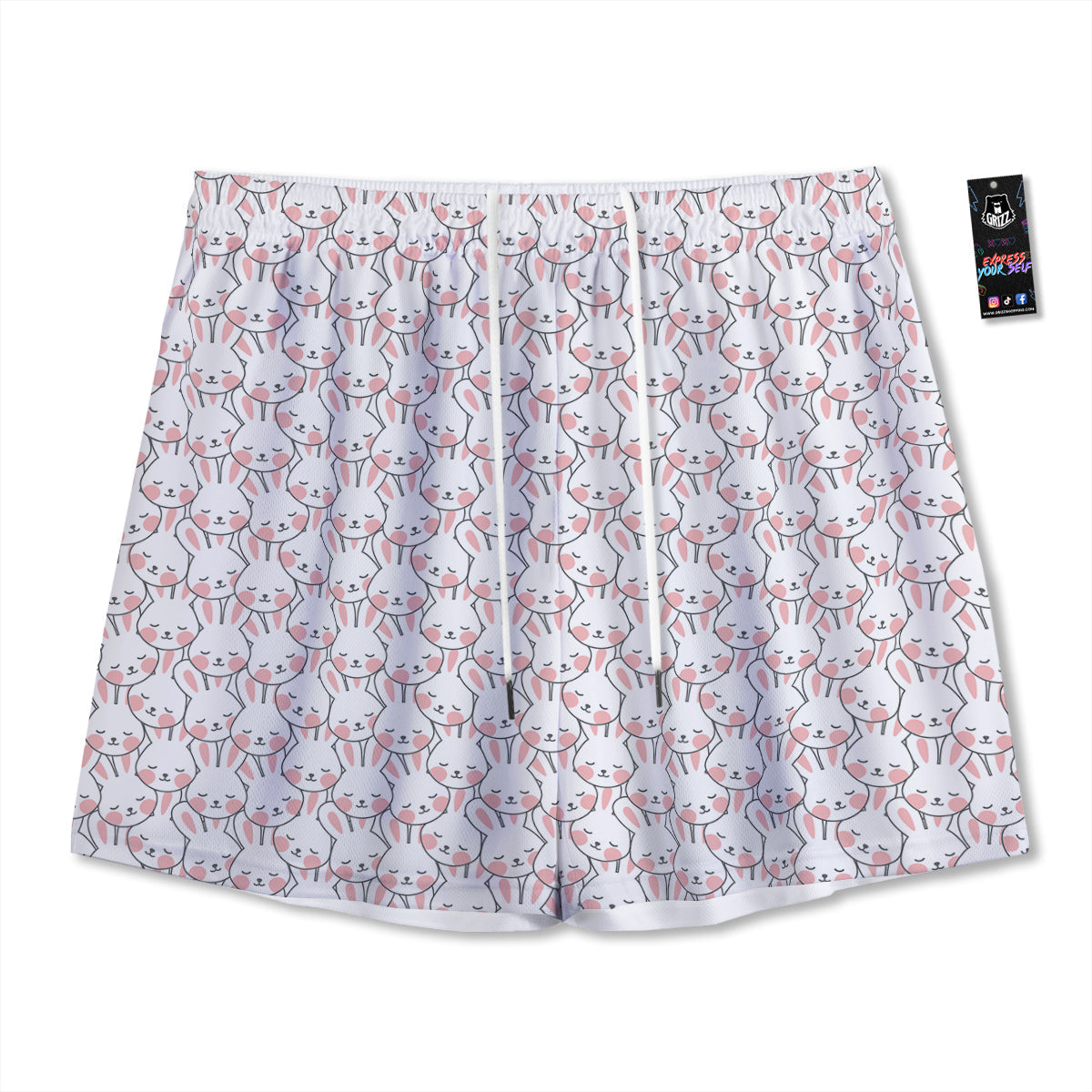 Rabbit Cute Print Pattern Mesh Shorts-grizzshop